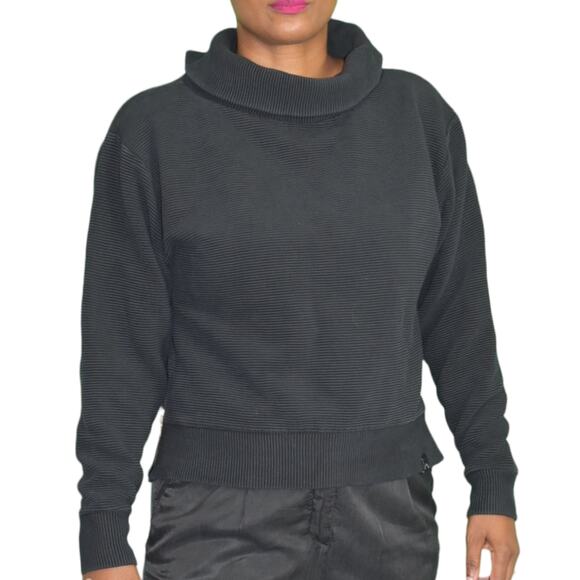 Varley Simon Sweatshirt Black Ottoman Rib Boxy Turtleneck Side Zip Size Medium - Picture 12 of 14